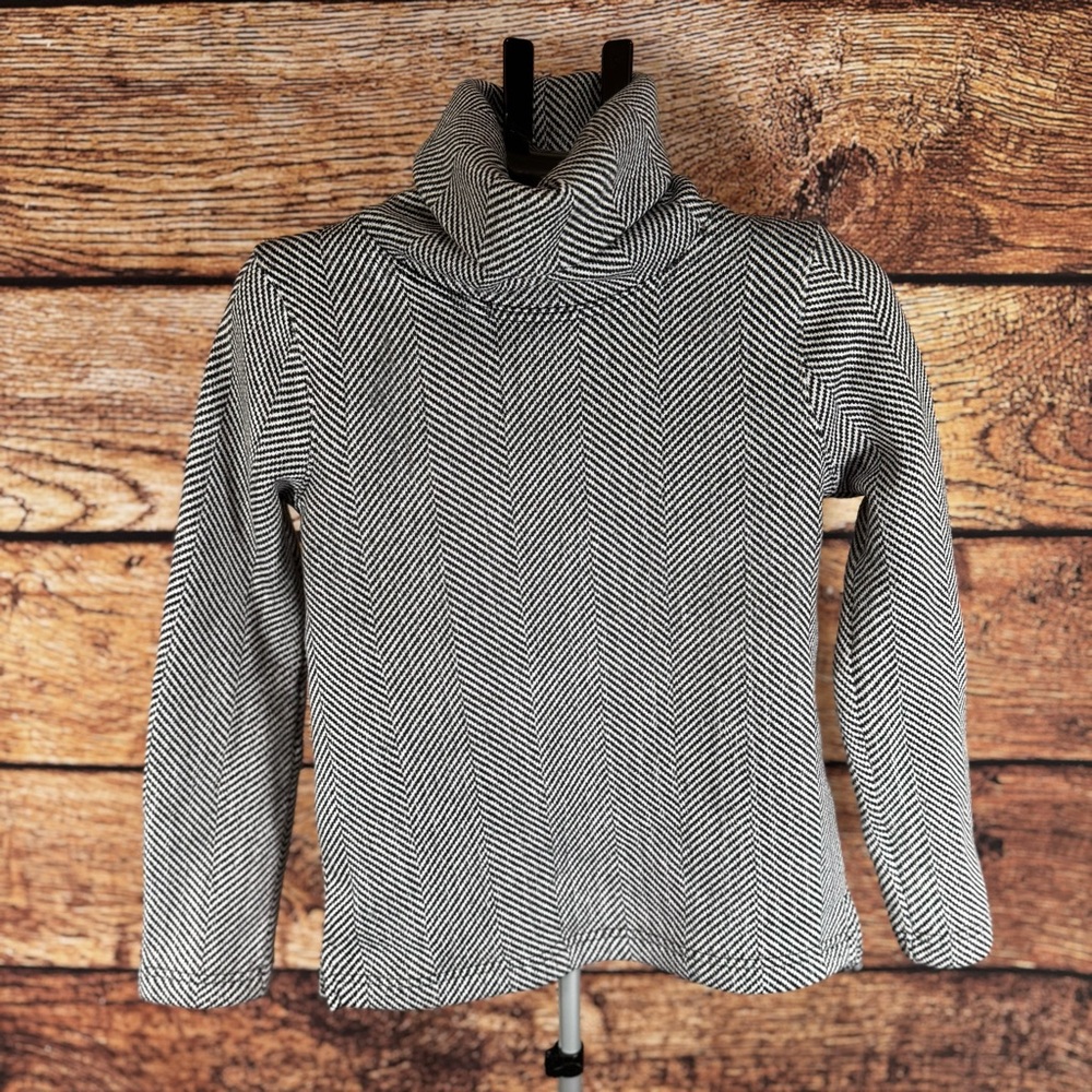 J.Crew Black White Herringbone Cowl Neck Sweater XS